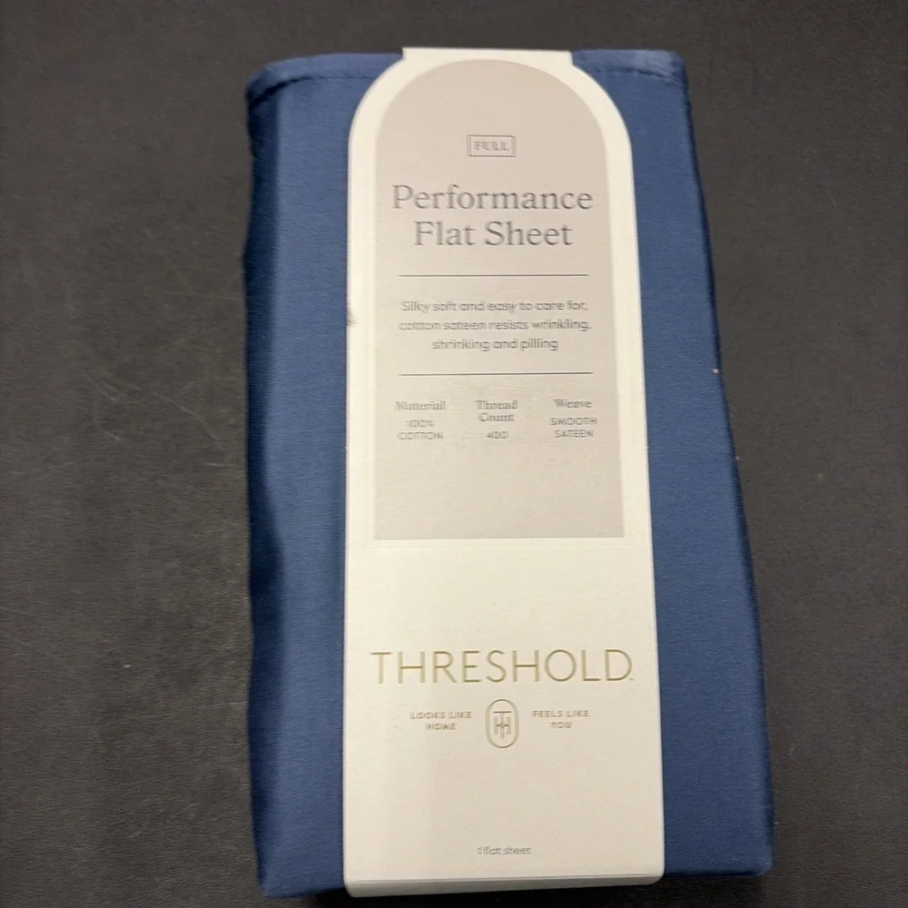Full 400 Thread Count Performance Flat Sheet Metallic Blue Threshold Cotton 0601